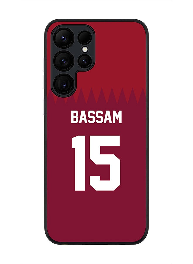 Stylizedd Rugged Black edge case for Samsung Galaxy S24 Ultra, Slim fit Soft Case Flexible Thin Cover- Football Team-Qatar, Player Name-Bassam - Image 1
