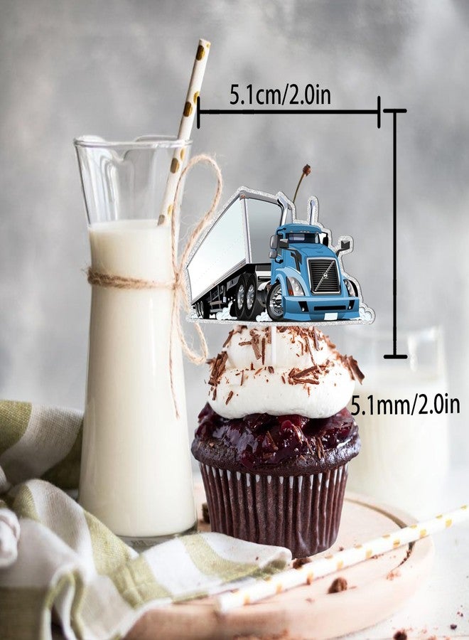 LETLIMIT 18pcs Blue Glitter Dessert Cupcake Topper Truck Car Transportation Vehicle Theme Decor Supplies Baby Shower Boys Girls Happy Birthday Party Decorations - Image 2