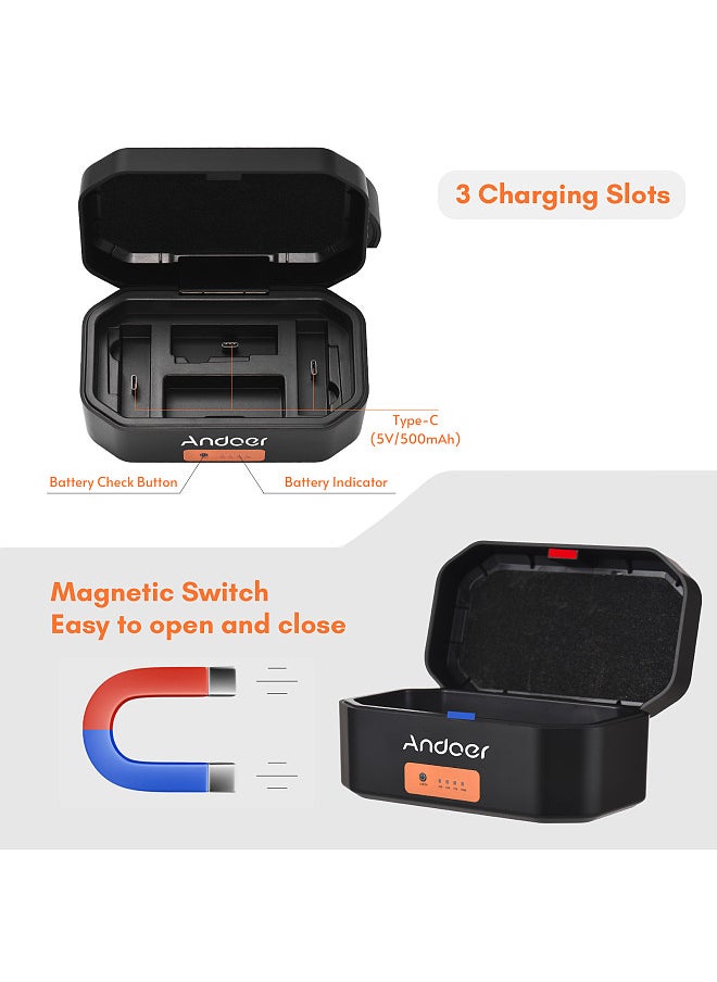 ANDOER - Andoer Wireless Microphone Charging Case 3-slot Charging Box Built-in 4200mAh Large Capacity Battery USB-C PD Fast Charging Charger Replacement for RODE Wireless GO I/ GO II Microphone - Image 1