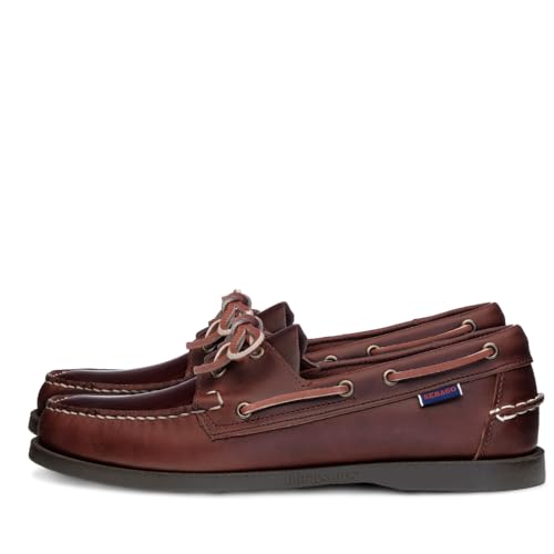 Sebago Portland Waxed Boat Shoes - Handsewn Waxed Leather Moccasins with Leather Sock Lining and Non-Marking, Slip-Resistant Rubber Outsoles, Brown-Gum 8 Regular - Image 1