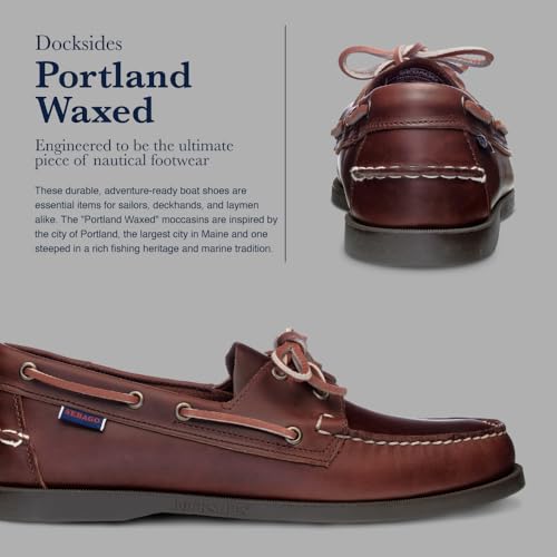 Sebago Portland Waxed Boat Shoes - Handsewn Waxed Leather Moccasins with Leather Sock Lining and Non-Marking, Slip-Resistant Rubber Outsoles, Brown-Gum 8 Regular - Image 4