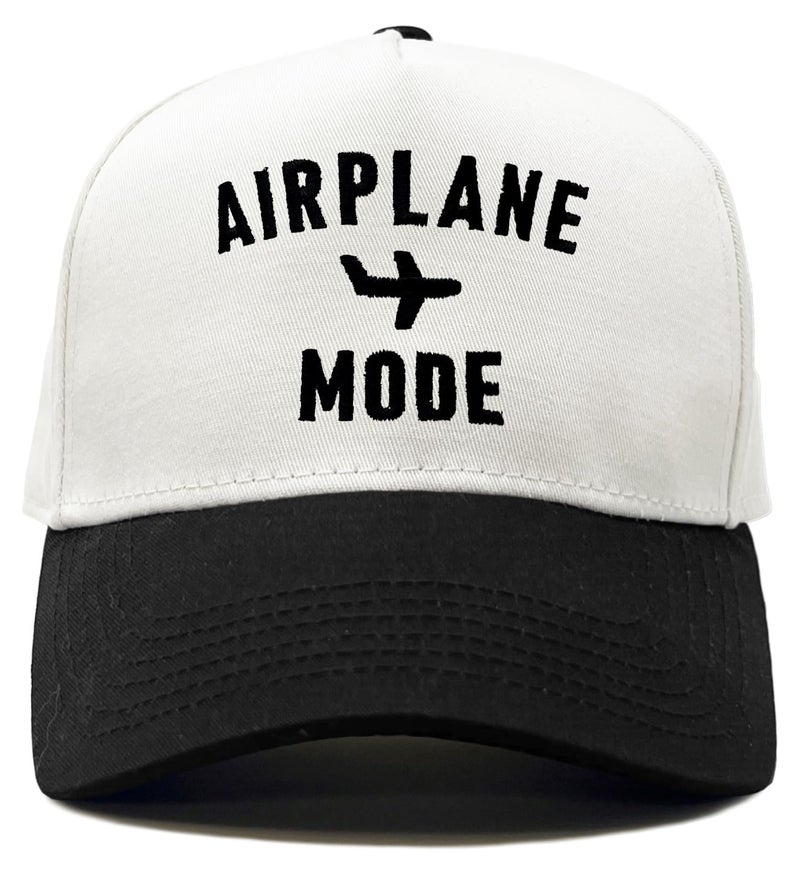 Funky Junque Cute Vintage Trucker Hat for Women, Adjustable Embroidered Two-Tone Snapback Baseball Cap, One Size - Airplane Mode - White/Black - Image 1