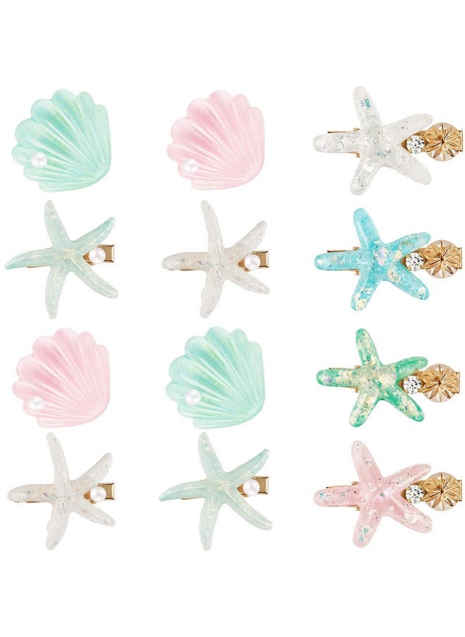 WILLBOND 12 Pieces Artificial Shell Pearl Starfish Seashell Hair Clip Set Acrylic Resin Girl Lady Hair Clip Headdress Hairstyle Tool Accessories Beach Wedding Supplies (Charming)  - Image 1