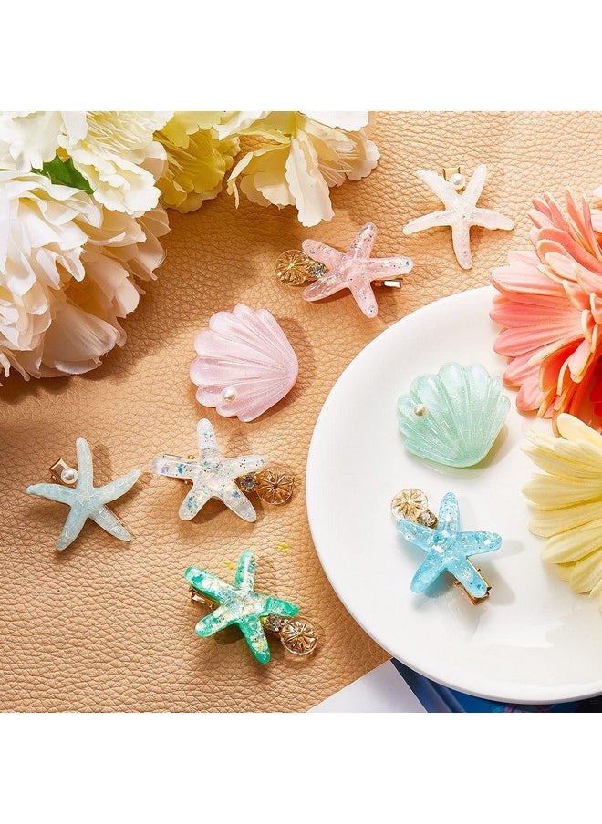 WILLBOND 12 Pieces Artificial Shell Pearl Starfish Seashell Hair Clip Set Acrylic Resin Girl Lady Hair Clip Headdress Hairstyle Tool Accessories Beach Wedding Supplies (Charming)  - Image 4