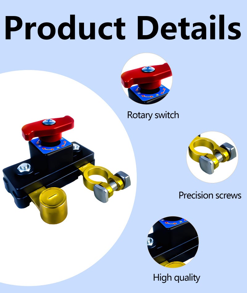 Korvika Battery Cut Off Switch, Car Battery Disconnect Switch with Copper Terminal, 12V Kill for Vehicle, Marine, RV, Tractor, Heavy Duty Terminal Cut Off - Image 3