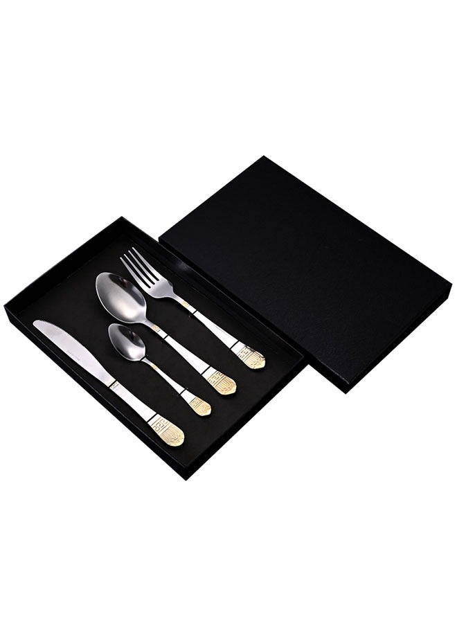 SUCITY Stainless Steel Cutlery Knife, Fork and Spoon Set, Embossed Gold Crown Spoon and Fork Western Steak Knife and Fork - Image 1