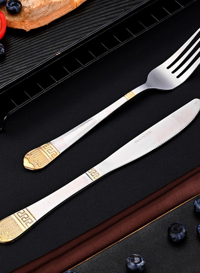 SUCITY Stainless Steel Cutlery Knife, Fork and Spoon Set, Embossed Gold Crown Spoon and Fork Western Steak Knife and Fork - Image 5