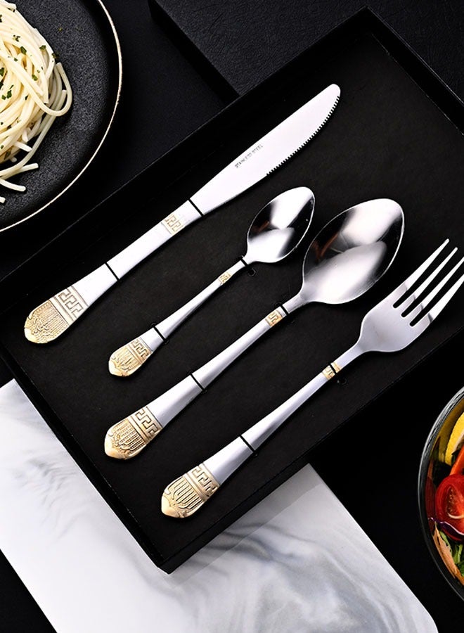 SUCITY Stainless Steel Cutlery Knife, Fork and Spoon Set, Embossed Gold Crown Spoon and Fork Western Steak Knife and Fork - Image 2