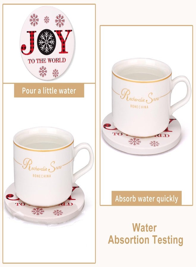 Dksyee 6 Pcs Ceramic Christmas Coasters with Holder Best Absorbent Drink Coasters Set Cute Xmas Holiday Coaster Set Coffee Table Decor Funny Christmas Decoration Housewarming Gift Festive Cup Coasters - Image 2