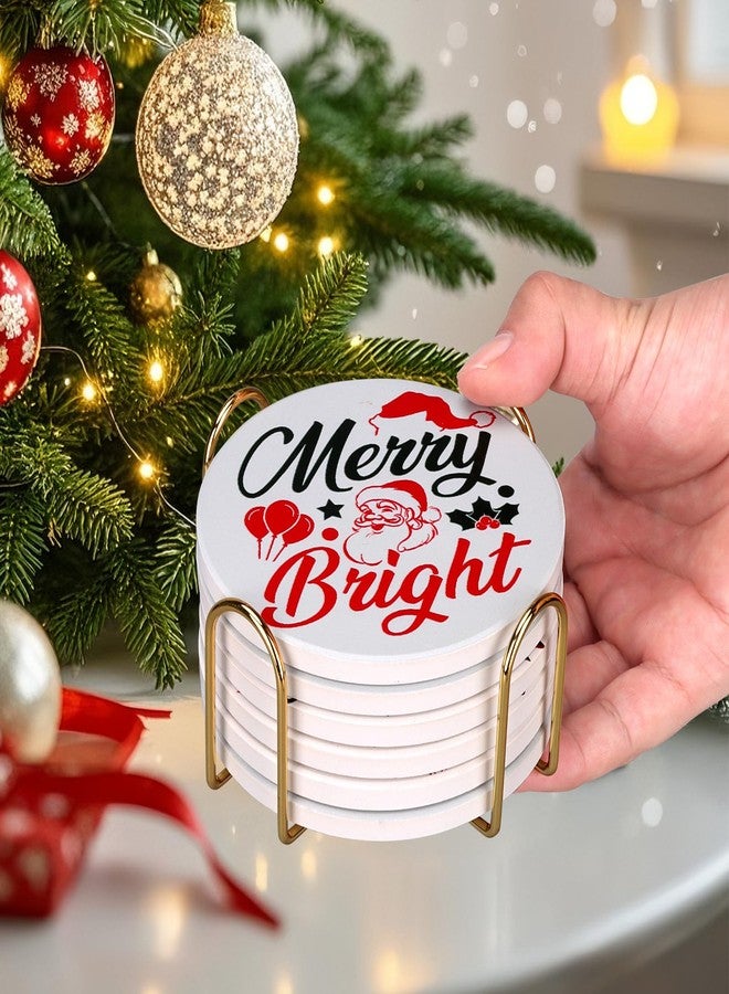 Dksyee 6 Pcs Ceramic Christmas Coasters with Holder Best Absorbent Drink Coasters Set Cute Xmas Holiday Coaster Set Coffee Table Decor Funny Christmas Decoration Housewarming Gift Festive Cup Coasters - Image 5