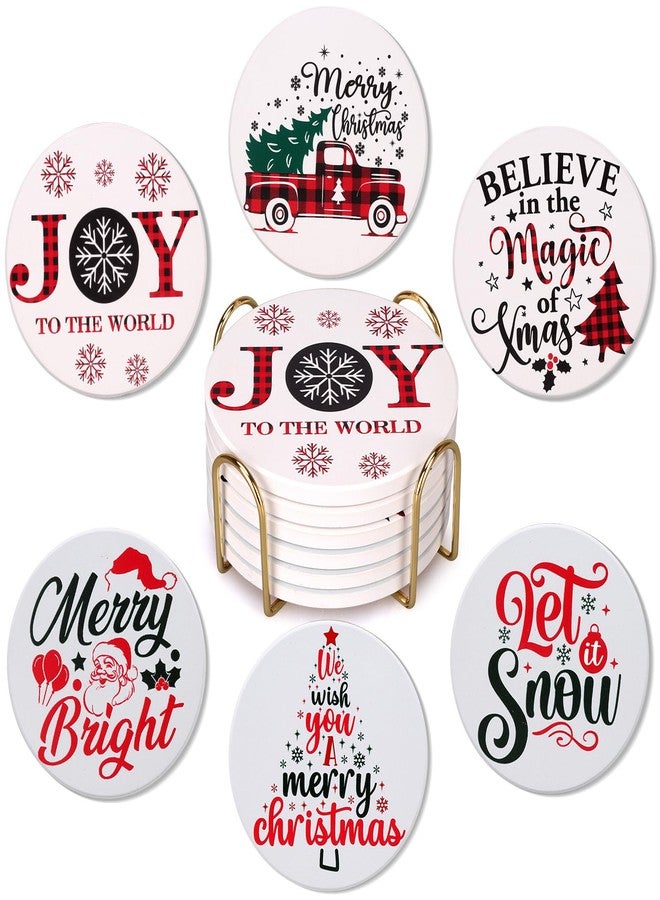 Dksyee 6 Pcs Ceramic Christmas Coasters with Holder Best Absorbent Drink Coasters Set Cute Xmas Holiday Coaster Set Coffee Table Decor Funny Christmas Decoration Housewarming Gift Festive Cup Coasters - Image 1