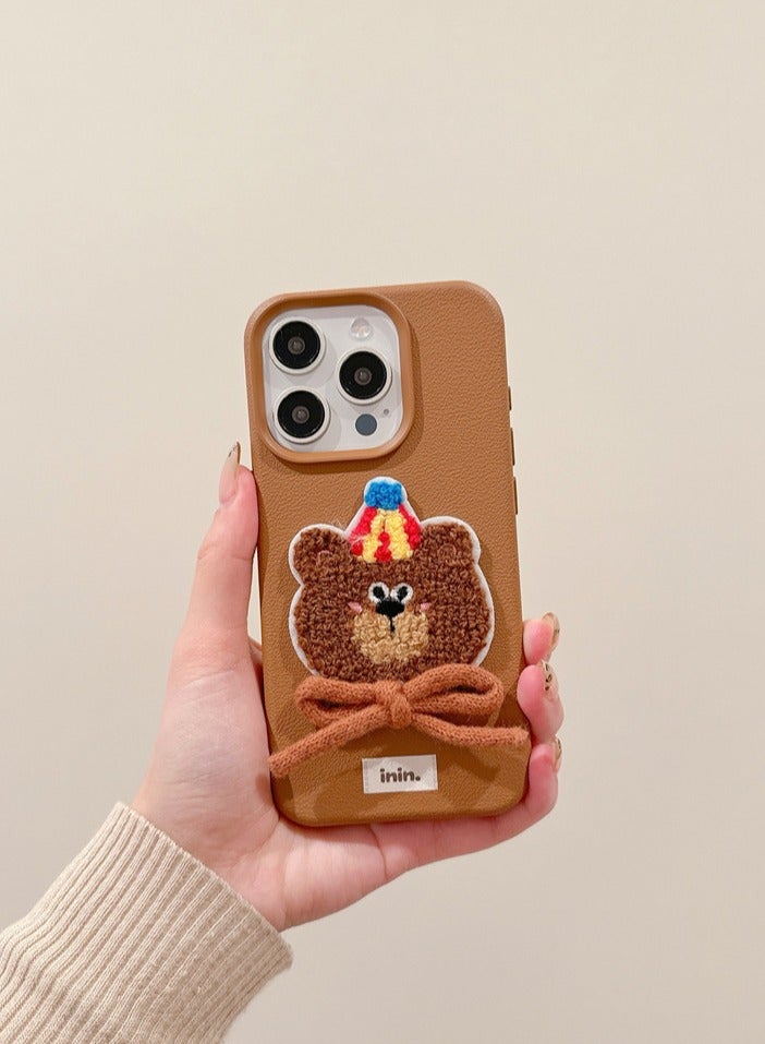 NIBEMINENT Bows And Ribbons Embroidery Protective TPU Case Cover For iPhone 14 Pro, Brown