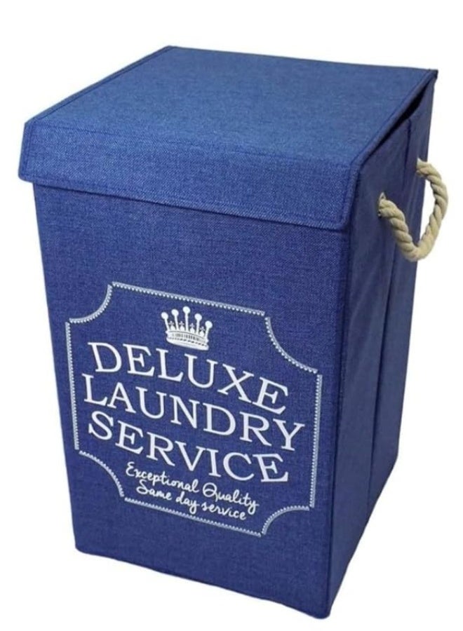 Blue 70 Litre Large Laundry Basket with Canvas Fabric And Sturdy Rope Handles ,70 Liter Foldable Laundry Hamper for Clothes, Towels,Linen ,Multipurpose Storage Bin for Toys - Image 1