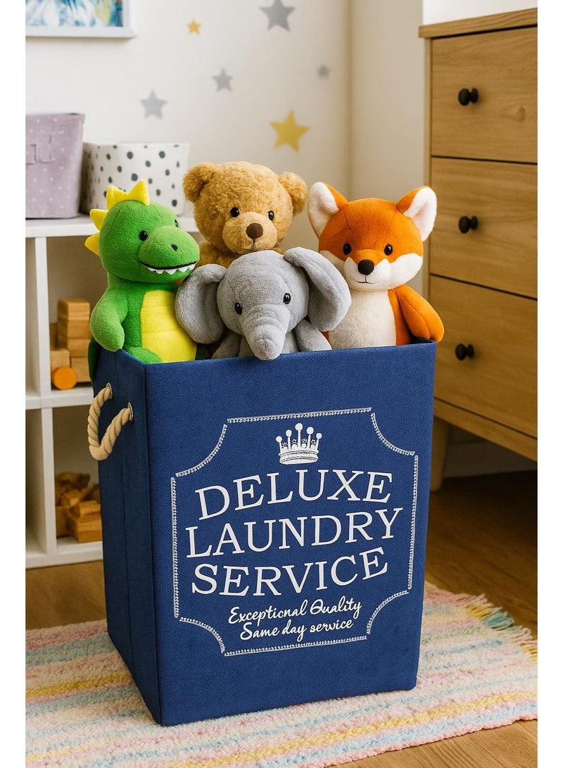 Blue 70 Litre Large Laundry Basket with Canvas Fabric And Sturdy Rope Handles ,70 Liter Foldable Laundry Hamper for Clothes, Towels,Linen ,Multipurpose Storage Bin for Toys - Image 2