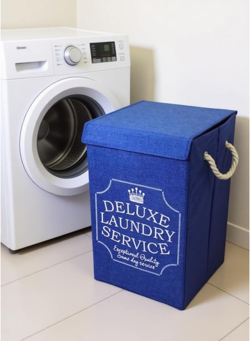 Blue 70 Litre Large Laundry Basket with Canvas Fabric And Sturdy Rope Handles ,70 Liter Foldable Laundry Hamper for Clothes, Towels,Linen ,Multipurpose Storage Bin for Toys - Image 3