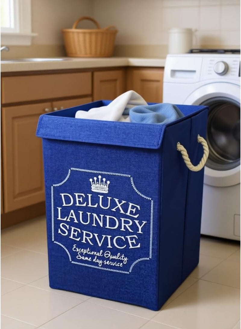 Blue 70 Litre Large Laundry Basket with Canvas Fabric And Sturdy Rope Handles ,70 Liter Foldable Laundry Hamper for Clothes, Towels,Linen ,Multipurpose Storage Bin for Toys - Image 5