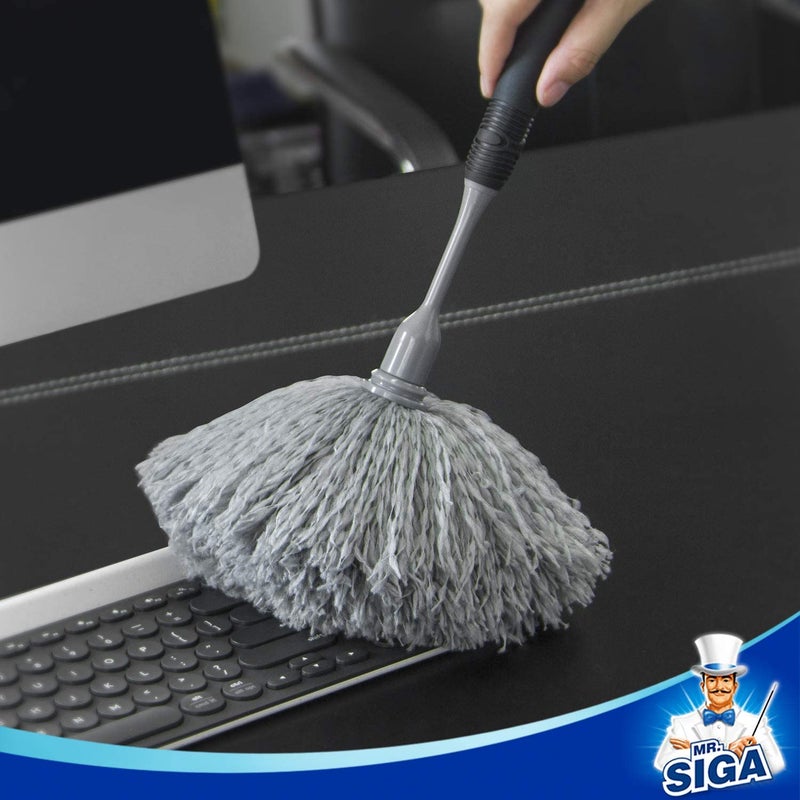 Microfiber Delicate Duster Comfortable Non Slip Handle Detachable Washable Duster Head Grey Black - Image 2