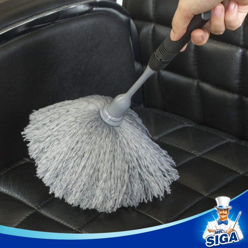 Microfiber Delicate Duster Comfortable Non Slip Handle Detachable Washable Duster Head Grey Black - Image 3