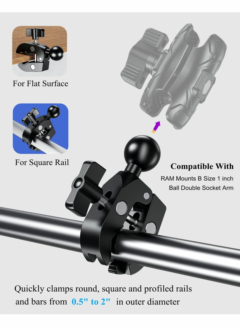 Excefore 1inch Ball Handlebar Clamp Mount Base for Rails 0.5inch to 2inch in Diameter, Aluminum Alloy Mount Clamp Compatible with RAM Mounts B Size - Image 4