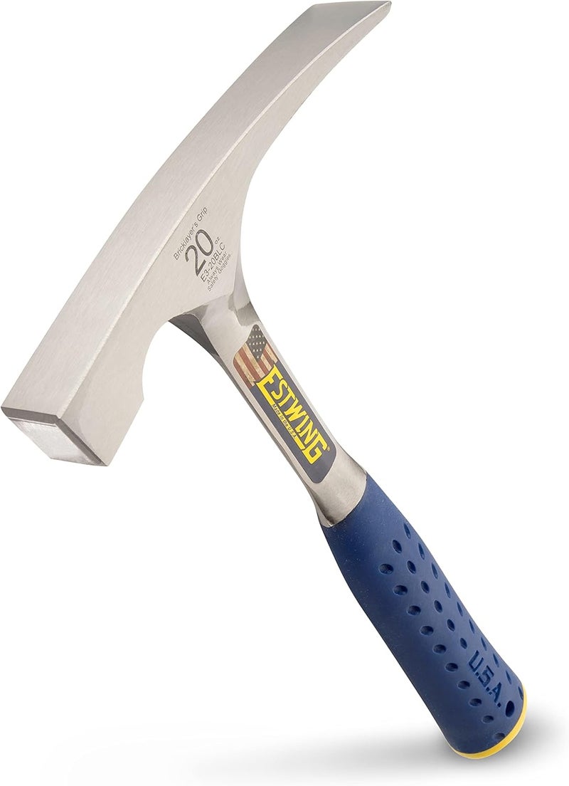 Estwing - E3‐20BLC Bricklayer's/Mason's Hammer - 20 oz Masonary Tool with Forged Steel Construction & Shock Reduction Grip - E3-20BLC Silver - Image 1