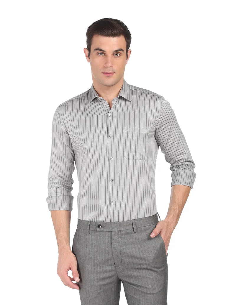 Arrow Grey Manhattan Slim Fit Patterned Formal Shirt for Men | Best Price UAE