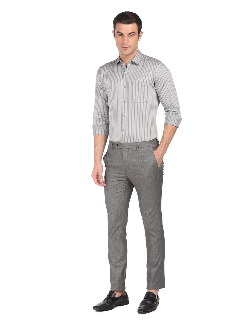 Arrow Grey Manhattan Slim Fit Patterned Formal Shirt for Men | Best Price UAE