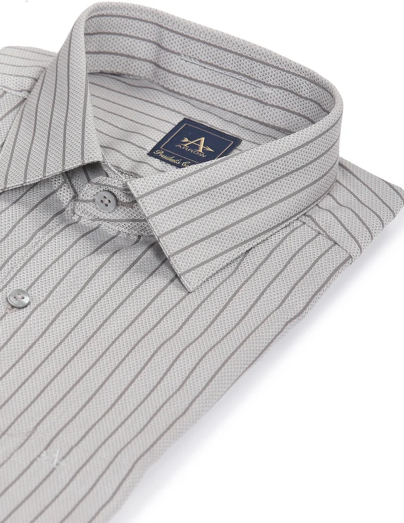 Arrow Grey Manhattan Slim Fit Patterned Formal Shirt for Men | Best Price UAE