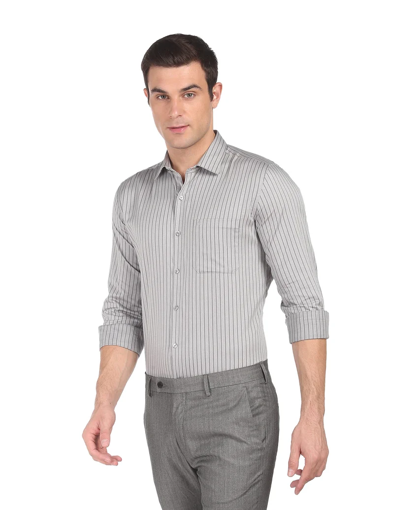 Arrow Grey Manhattan Slim Fit Patterned Formal Shirt for Men | Best Price UAE