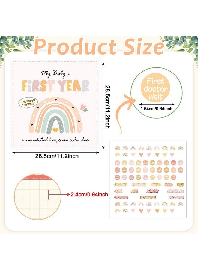 Chunnin Boho Rainbow Baby's First Year Calendar with Stickers Boho 1st Year Tracker First Year Book Baby First Year Milestones Newborn Baby Memory Calendar Keepsake for Baby Girl or Boy - Image 2
