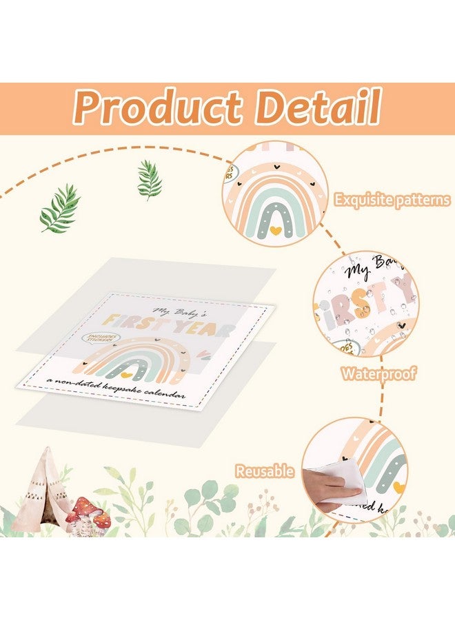 Chunnin Boho Rainbow Baby's First Year Calendar with Stickers Boho 1st Year Tracker First Year Book Baby First Year Milestones Newborn Baby Memory Calendar Keepsake for Baby Girl or Boy - Image 3