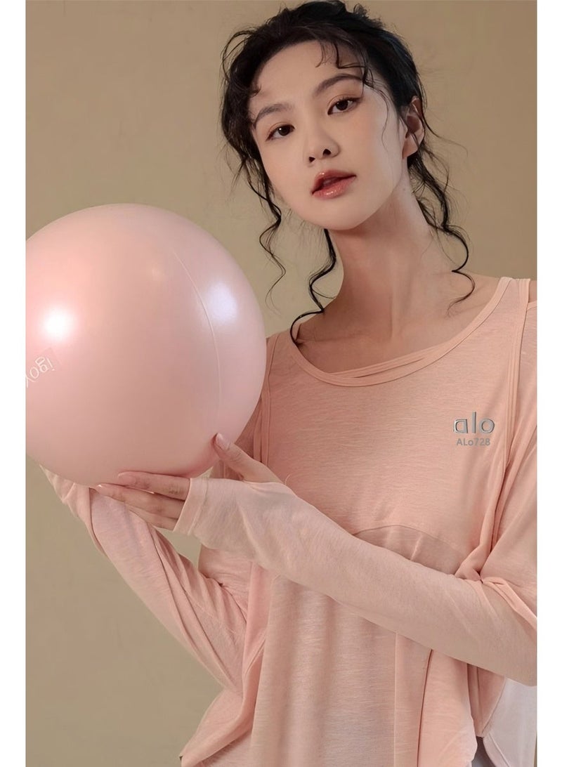 ALo728 Blush Pink Cold-Shoulder Long-Sleeve Top - Soft Breathable Fabric, Asymmetric Hem, Brand Logo Detail, Versatile Activewear for Yoga & Daily Casual - Image 2
