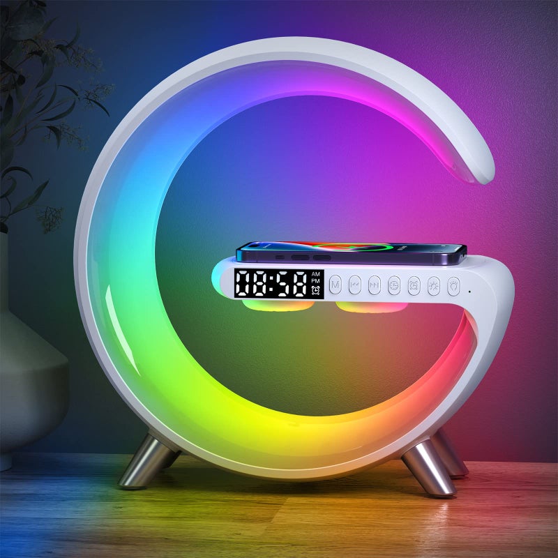 LENGLASS Smart Wireless Charging Alarm Clock with Bluetooth Speaker App Controlled Bedside Lamp Table Light and Night Light Bedroom Home Decor Gift for Girls Boys and Family for Birthday Christmas White - Image 2