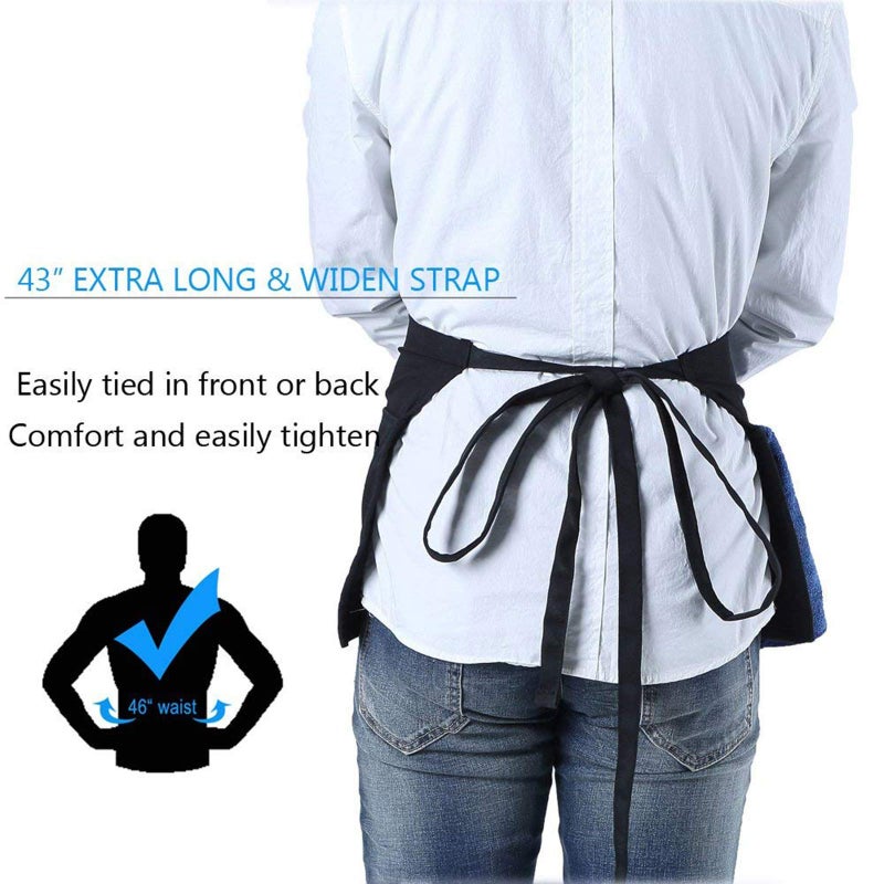 BOHARERS BOHARERS Waist Apron with 3 Pockets 12 Pack - Black Waitress Server Short Apron  - Image 3