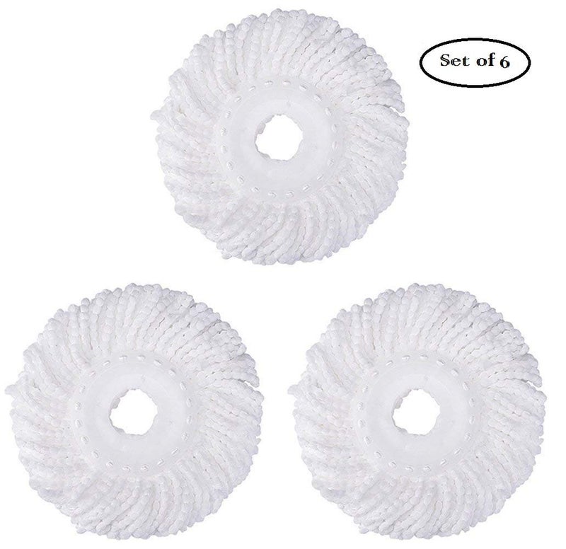 Naivete Microfiber Heads Refills for Universal Spin Mop, Standard for Hurricane, Mopnado Round Shape Spin Mop Handle, 360 Degree (White, 6, Outer Plastic Frame is 6.2 Inches in Diameter) - Image 2