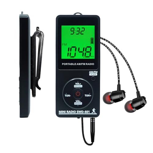 SWDSTP AM/FM Personal Portable Mini Radio with Digital Tuning LCD Display and Backlight Time, SWDSTP Rechargeable Pocket Radio with Earphone and Belt Clip for Walking, Jogging - Image 1