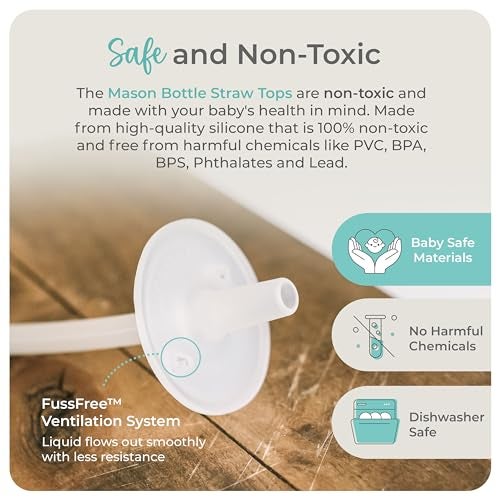 Mason Bottle Silicone Straw Toppers (2-Pack) – Sippy Cup Straw Replacement, Fits 8oz Regular-Mouth Mason Jars – BPA-Free, Non-Toxic, Dishwasher Safe, Made in USA - Image 4