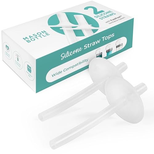 Mason Bottle Silicone Straw Toppers (2-Pack) – Sippy Cup Straw Replacement, Fits 8oz Regular-Mouth Mason Jars – BPA-Free, Non-Toxic, Dishwasher Safe, Made in USA - Image 1