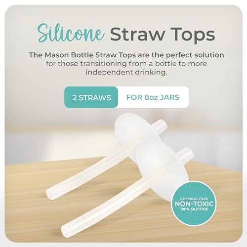 Mason Bottle Silicone Straw Toppers (2-Pack) – Sippy Cup Straw Replacement, Fits 8oz Regular-Mouth Mason Jars – BPA-Free, Non-Toxic, Dishwasher Safe, Made in USA - Image 2