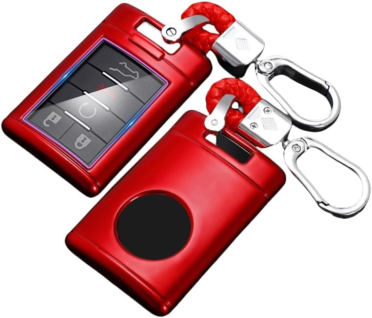 TEAMWILL Car Remote Key Fob Case Cover Keychain for Cadillac Models (Red) - Image 1