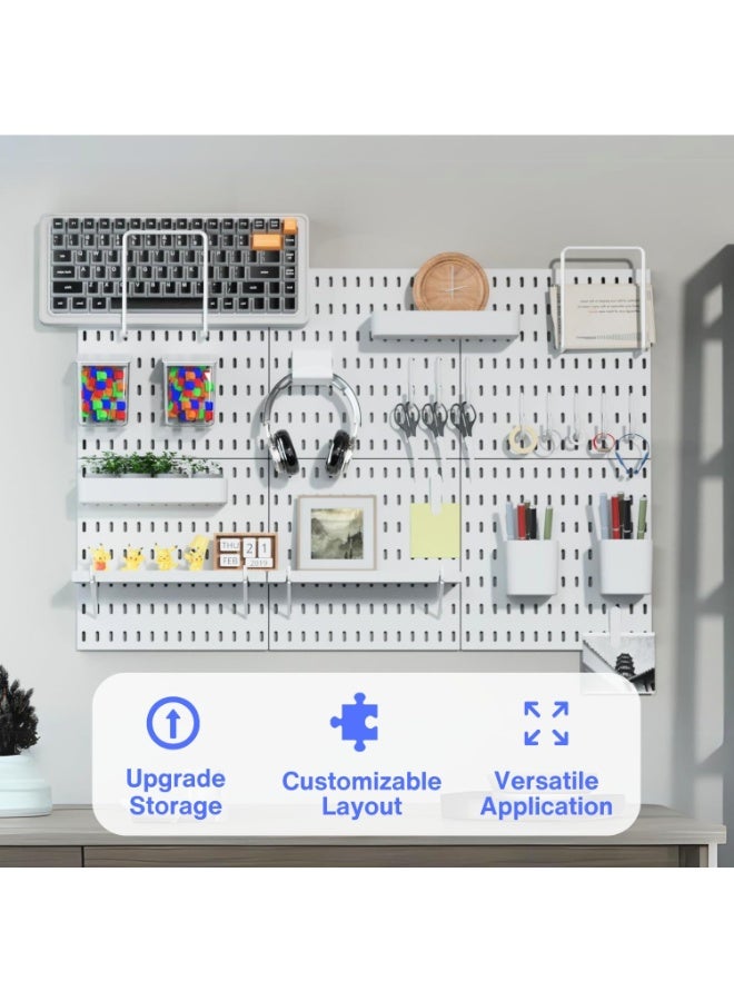 6 Pcs White Pegboard Wall Organizer Kit Wall Shelf Storage Display Rack Modular Hanging for Wall Organizer Hanging Pegboard DIY Decoration for Home & Office Wall Organizer for Home Office - Image 4