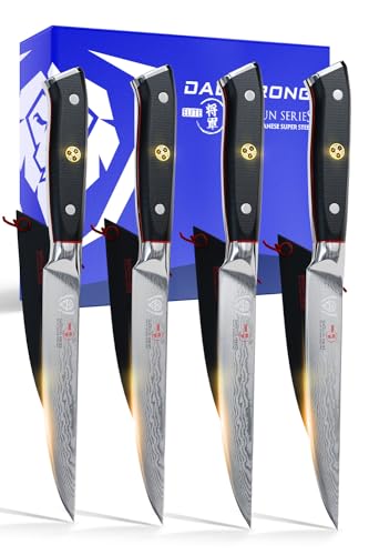 Dalstrong Steak Knives Set -5"-Shogun Series ELITE-Damascus-Japanese AUS-10V Super Steel - 4pc-Razor Sharp Fillet Knives-Table Set-Razor Sharp Kitchen Knife Set-w/Sheaths - Image 1