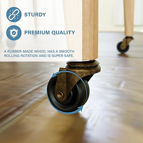 NATIKON Antique Brass Casters with Rubber Wheels 1-5/8" Stem Caster Replacement for Chairs, Sofa, Dresser | Vintage Furniture Rollers for Hardwood Floor Set of 4 - Image 3