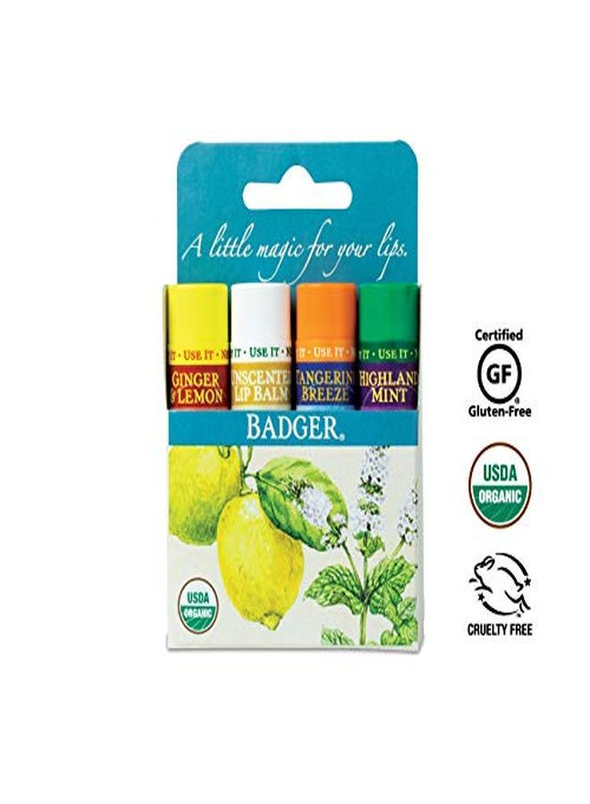 Badger بلسم شفاه كلاسيكي علبة زرقاء، مجموعة متنوعة 4 عبوات، مع الألوة، زيت الزيتون البكر، شمع العسل وزيوت أساسية، بلسم شفاه مرطب طبيعي مجموعة متنوعة، معتمد عضوي، 0.15 أونصة لكل عبوة 4 - Image 2
