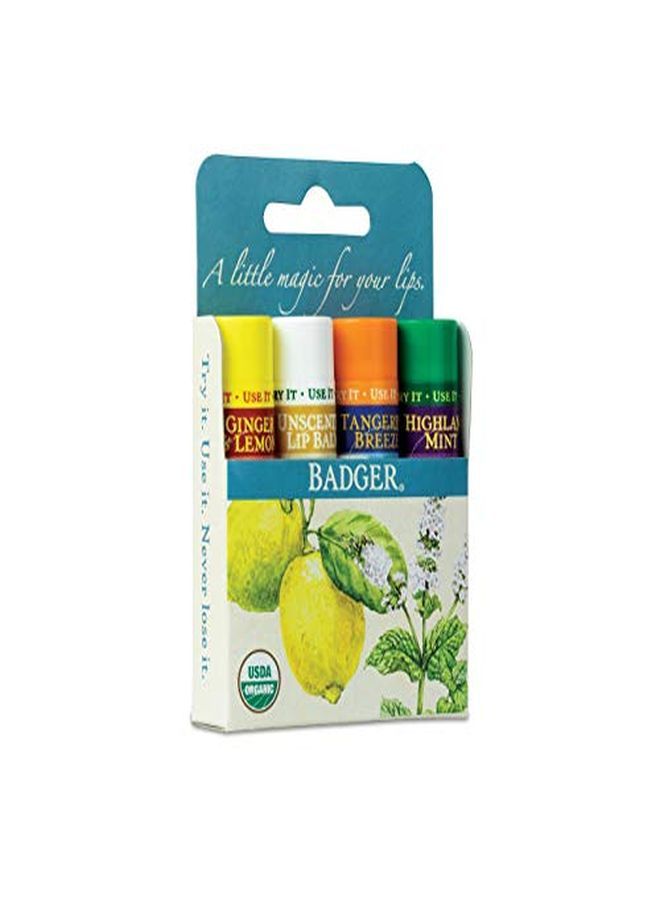 Badger بلسم شفاه كلاسيكي علبة زرقاء، مجموعة متنوعة 4 عبوات، مع الألوة، زيت الزيتون البكر، شمع العسل وزيوت أساسية، بلسم شفاه مرطب طبيعي مجموعة متنوعة، معتمد عضوي، 0.15 أونصة لكل عبوة 4 - Image 3