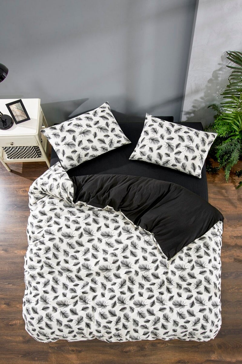 Valezium Feather Single Patterned Duvet Cover Set with Elastic Sheets and 1 Pillowcase  - Image 1