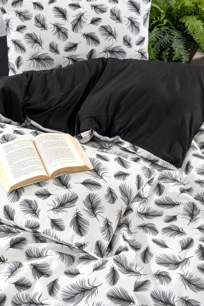 Valezium Feather Single Patterned Duvet Cover Set with Elastic Sheets and 1 Pillowcase  - Image 2