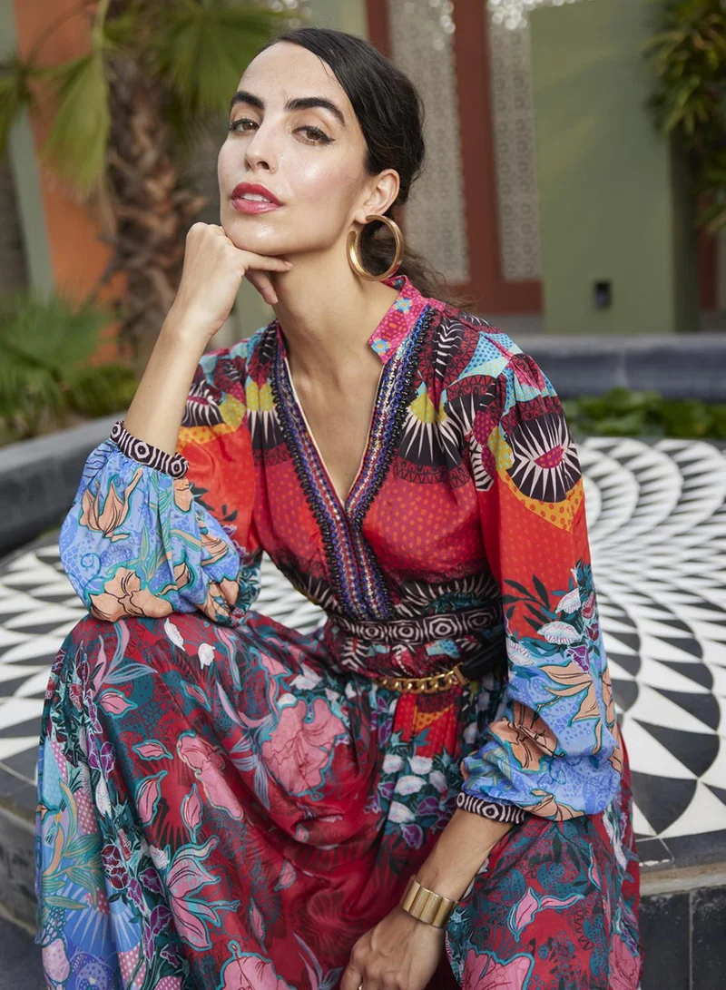 Bhanuni By Jyoti  IMPERIAL RED & RIVIERA BLUE MAXI DRESS for Women | Best Price UAE