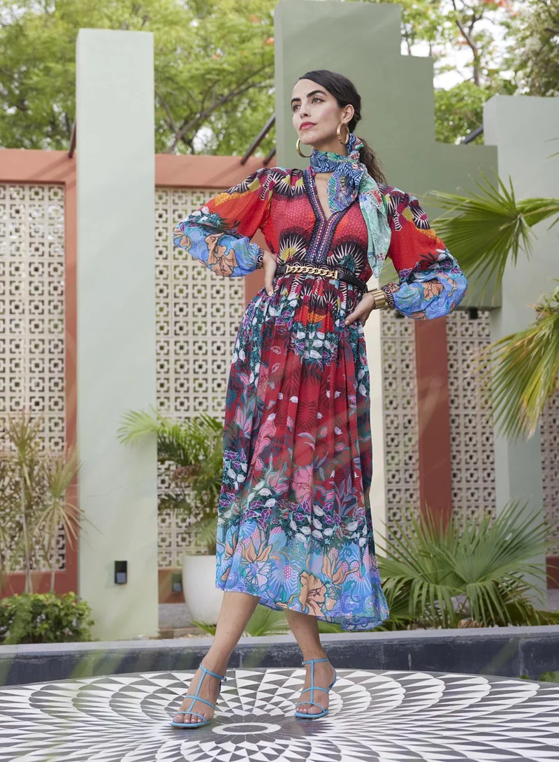 Bhanuni By Jyoti  IMPERIAL RED & RIVIERA BLUE MAXI DRESS for Women | Best Price UAE