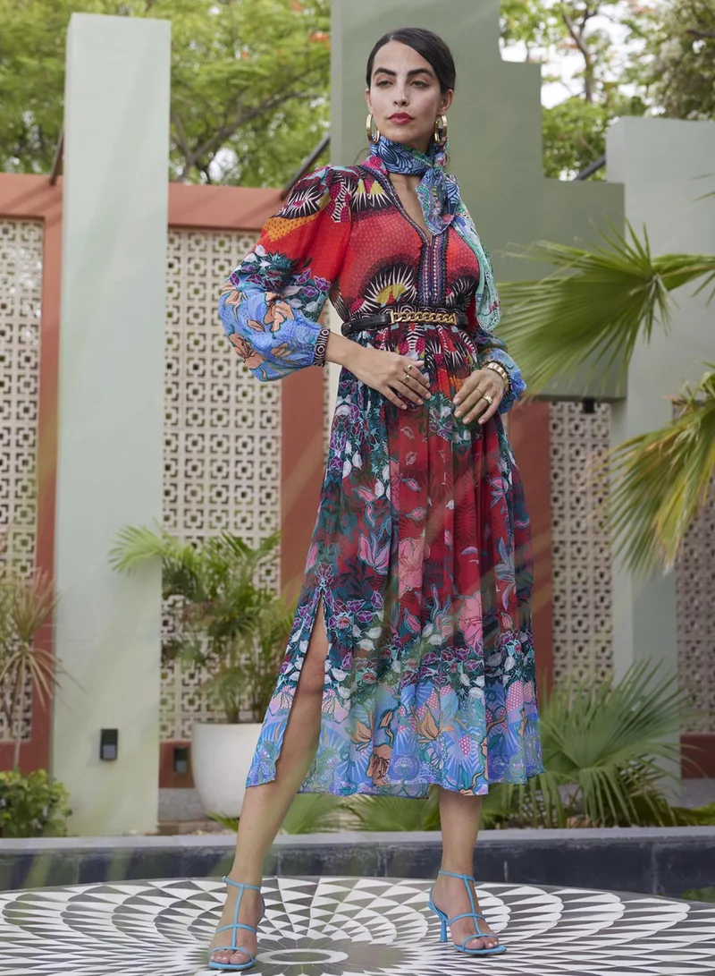 IMPERIAL RED & RIVIERA BLUE MAXI DRESS