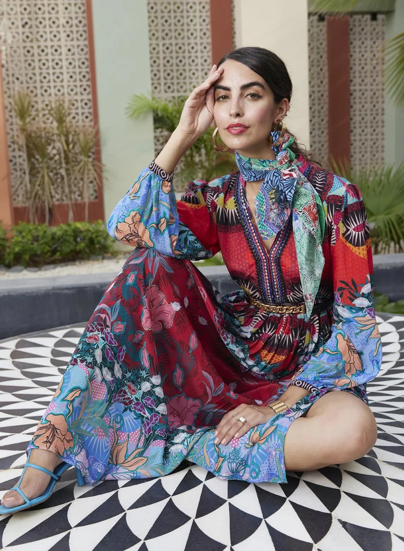 Bhanuni By Jyoti  IMPERIAL RED & RIVIERA BLUE MAXI DRESS for Women | Best Price UAE